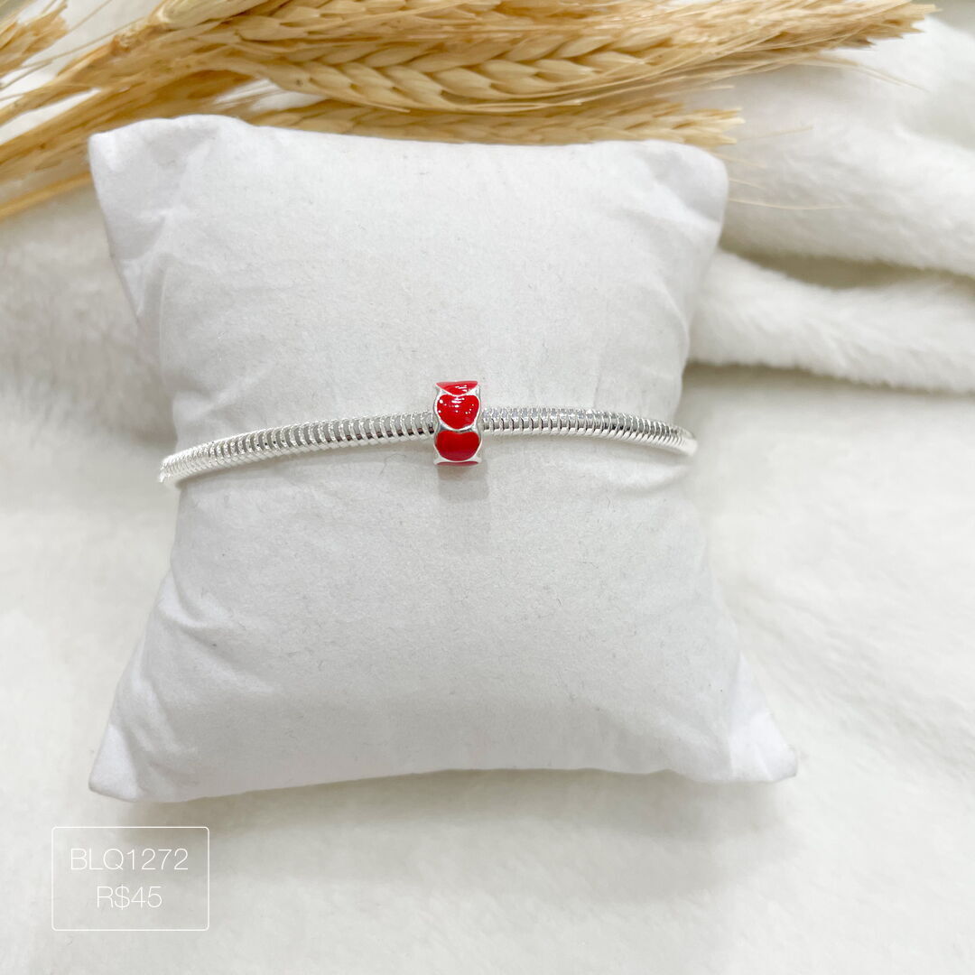 Berloque 7 Corações Vermelhos Passador Esmaltado Prateado